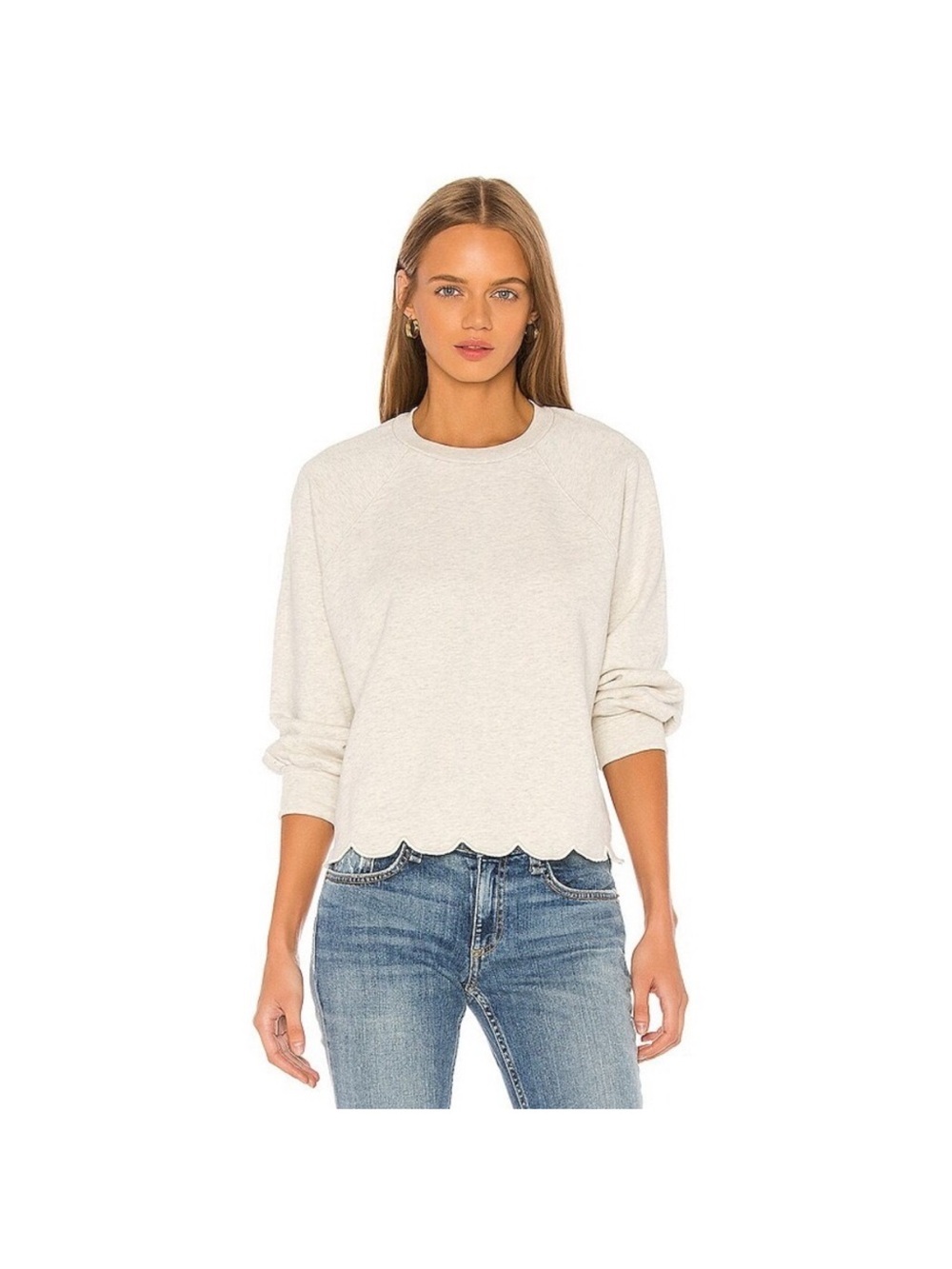 FRAME Cream Scallop Hem Crewneck Sweatshirt XS